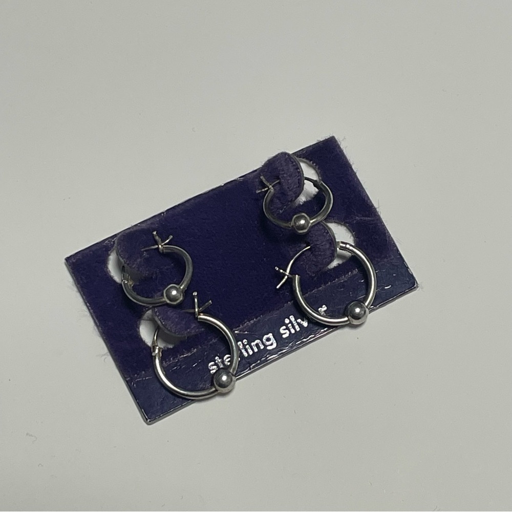 Y2K Vintage Sterling Silver Beaded Hoop Earrings 2 Pack Bundle Deadstock